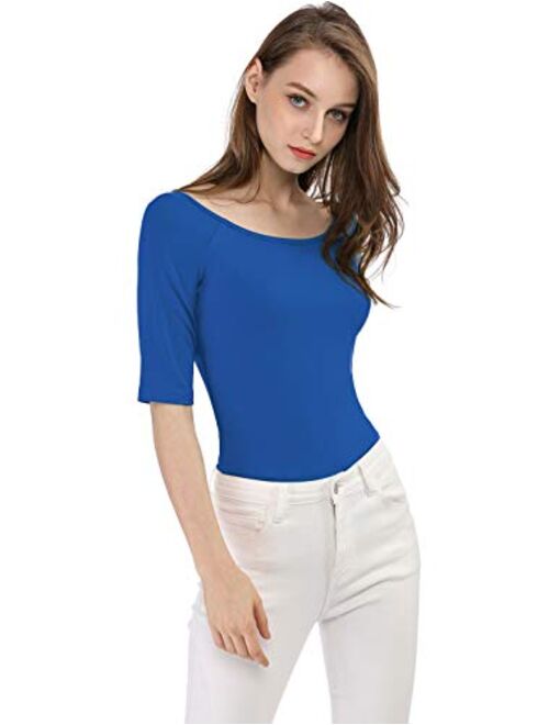 Allegra K Women's Half Sleeves Scoop Neck Fitted Layering Top Soft T-Shirt