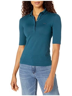 Womens Classic Half Sleeve Slim Fit Stretch Pique Polo Shirt