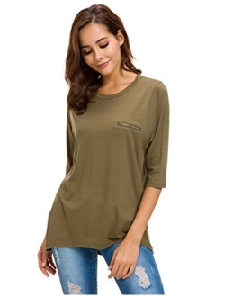 Womens Cotton T-Shirt Half Sleeves Basic Loose Fit Crew Neck Tops