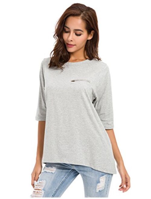 Womens Cotton T-Shirt Half Sleeves Basic Loose Fit Crew Neck Tops