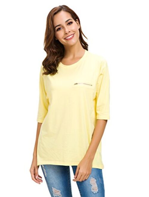 Womens Cotton T-Shirt Half Sleeves Basic Loose Fit Crew Neck Tops