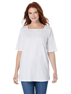 Women's Plus Size Perfect Elbow-Sleeve Square-Neck Tee Shirt