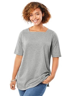 Women's Plus Size Perfect Elbow-Sleeve Square-Neck Tee Shirt