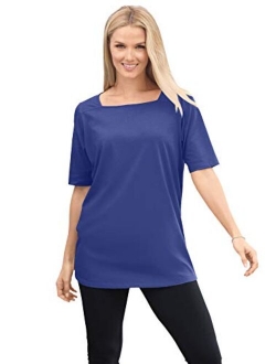 Women's Plus Size Perfect Elbow-Sleeve Square-Neck Tee Shirt