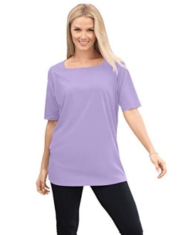 Women's Plus Size Perfect Elbow-Sleeve Square-Neck Tee Shirt