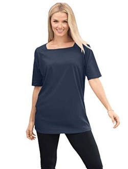 Women's Plus Size Perfect Elbow-Sleeve Square-Neck Tee Shirt