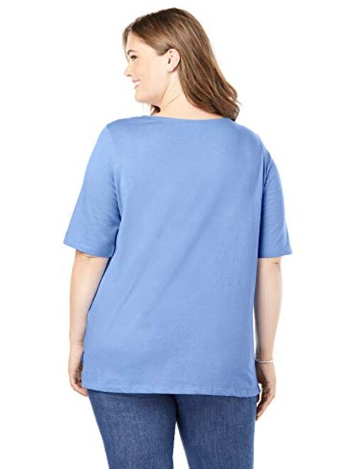 Woman Within Women's Plus Size Perfect Elbow-Sleeve Square-Neck Tee Shirt