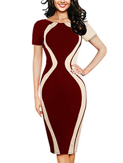 OKLICH Work Dress for Women Casual Round Neck Fitted Waist Business Pencil Dress