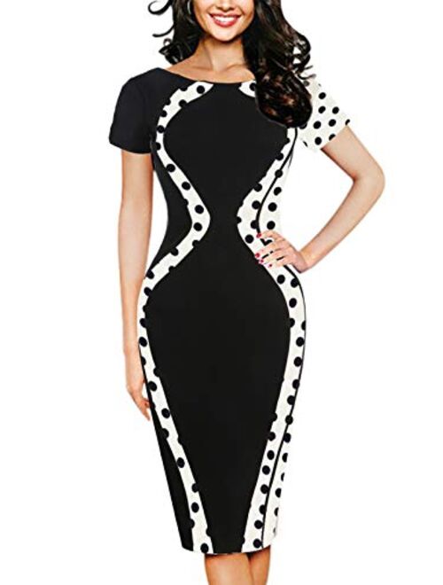 OKLICH Work Dress for Women Casual Round Neck Fitted Waist Business Pencil Dress