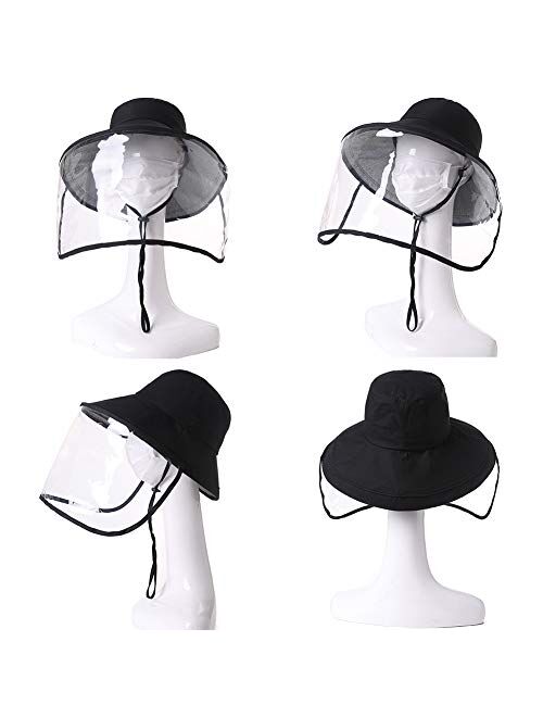 Womens Wide Brim Packable Summer Sun Bucket Hat with Transparent Shield Beach Safari Hiking Bow Fishing Bonnie Cap