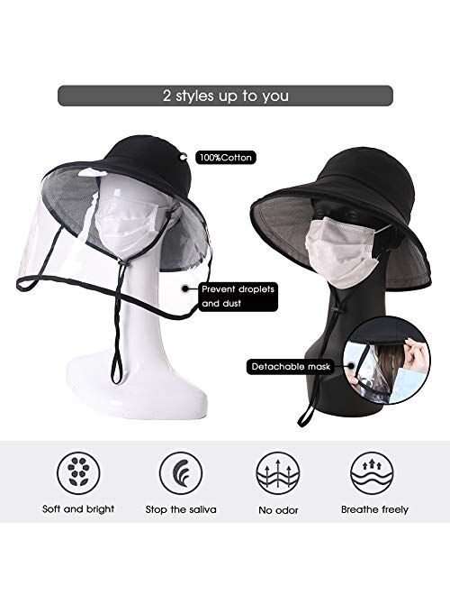 Womens Wide Brim Packable Summer Sun Bucket Hat with Transparent Shield Beach Safari Hiking Bow Fishing Bonnie Cap