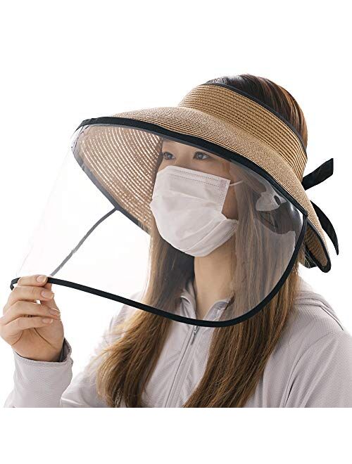 Womens Wide Brim Packable Summer Sun Bucket Hat with Transparent Shield Beach Safari Hiking Bow Fishing Bonnie Cap