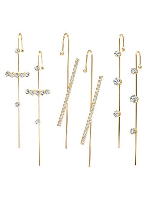 4Pairs Ear Cuff Wrap Crawler Hook Earrings for Women Girls Unique Long Earrings Hypoallergenic Stud Climber Earrings