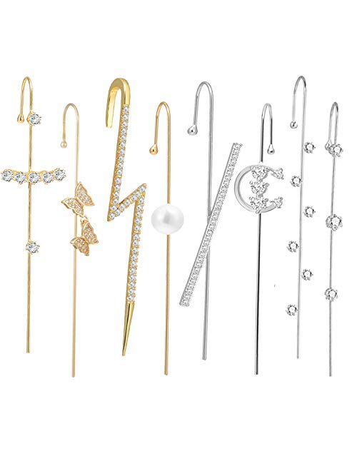 4Pairs Ear Cuff Wrap Crawler Hook Earrings for Women Girls Unique Long Earrings Hypoallergenic Stud Climber Earrings