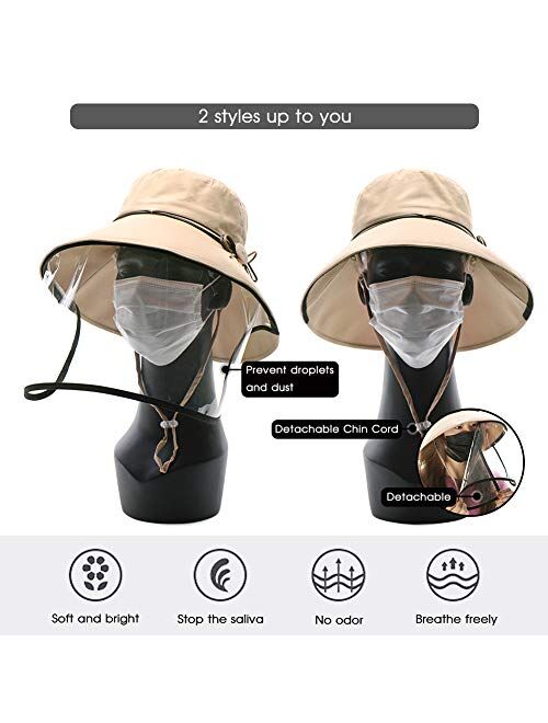 Jeff & Aimy Womens UPF 50 Cotton UV Sun Hats Ponytail Packable Wide Brim Gardening Bucket Hat Chin Strap (Medium, 69046-Khaki)