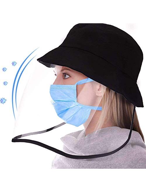 Hat with Protective Face Shield, Anti Spitting Protective Fisherman Cap with Clear Facial Shield Windproof Dustproof Sand Proof (Black)