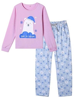 VENTELAN Women Pajamas Cute Christmas Bear Sleepwear Long Sleeve Stripes Loungewear