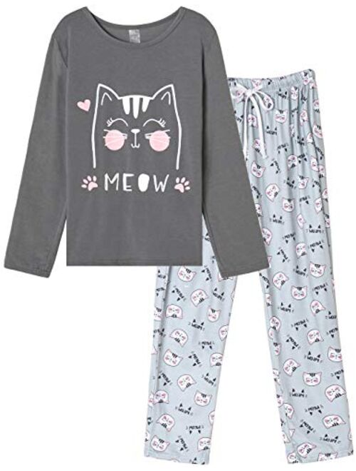 VENTELAN Women Pajamas Cute Christmas Bear Sleepwear Long Sleeve Stripes Loungewear