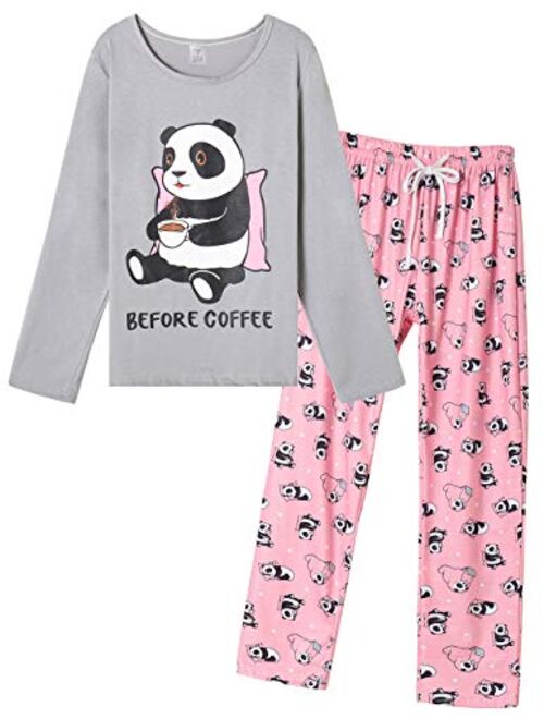 VENTELAN Women Pajamas Cute Christmas Bear Sleepwear Long Sleeve Stripes Loungewear