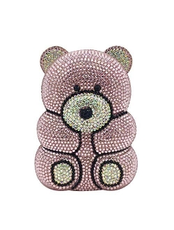 Bear Evening Bags and Clutches for Women Formal Party Cocktail Rhinestone Minaudiere Animal Purse Handbag