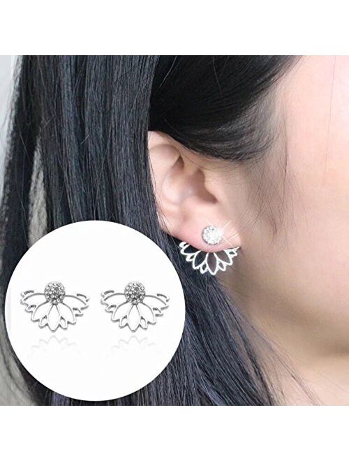 9 Pairs Rose Gold Silver Hollow Lotus Flower Earrings Simple Chic Crystal Pearl Turquoise Stud Earrings Set