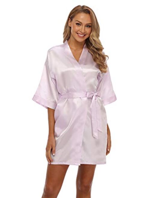 Women's Short Satin Kimono Robe for Bride and Bridesmaids Party