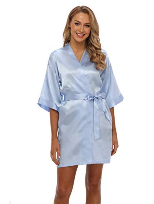 Women's Short Satin Kimono Robe for Bride and Bridesmaids Party