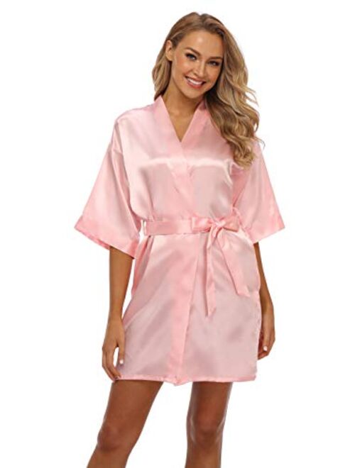 Women's Short Satin Kimono Robe for Bride and Bridesmaids Party