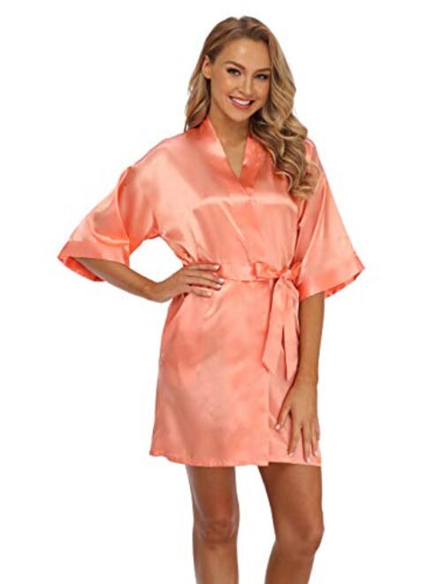 Women's Short Satin Kimono Robe for Bride and Bridesmaids Party