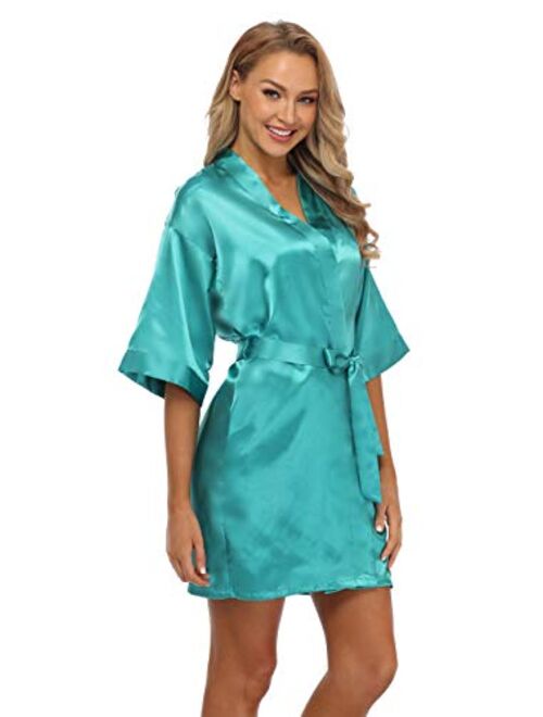 Women's Short Satin Kimono Robe for Bride and Bridesmaids Party