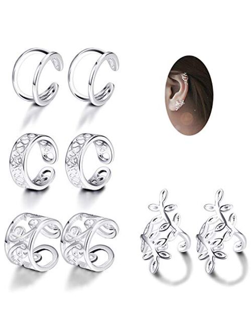 JOERICA 4 Pairs Silver Ear Cuff Earrings for Women Clip on Fake Lip Cartilage Tragus Helix Body Jewelry Set