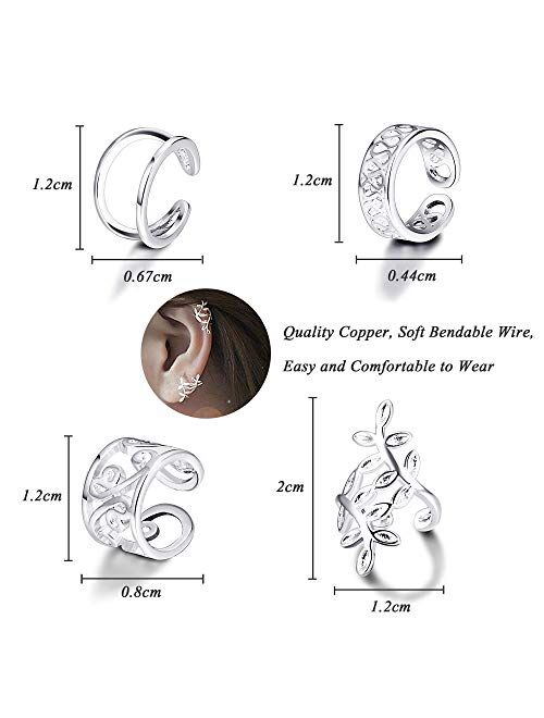 JOERICA 4 Pairs Silver Ear Cuff Earrings for Women Clip on Fake Lip Cartilage Tragus Helix Body Jewelry Set