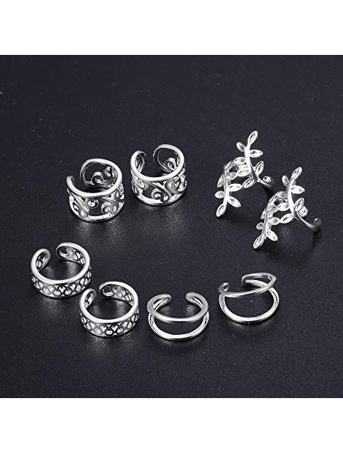 JOERICA 4 Pairs Silver Ear Cuff Earrings for Women Clip on Fake Lip Cartilage Tragus Helix Body Jewelry Set