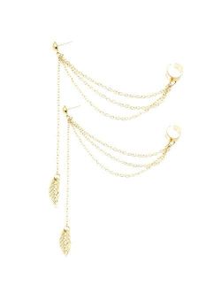 Leaf Tassel Ear Crawler Earring Climber Multi Layered Studs Cuffs Ear Wrap Pin Vine Charm Clip On Jewelry