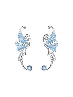 Ear Crawler, Mariafashion Cuff Earrings Sterling Silver Ear Climber Butterfly Diamond Zircon Stud Earrings (butterfly ear cuff)