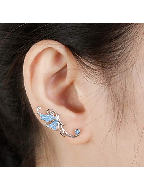 Ear Crawler, Mariafashion Cuff Earrings Sterling Silver Ear Climber Butterfly Diamond Zircon Stud Earrings (butterfly ear cuff)