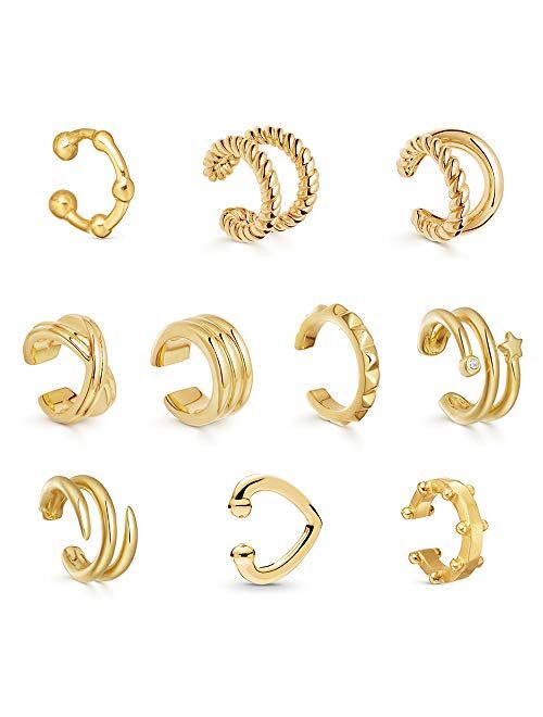 Sloong 10pcs Sparkling Ear Cuff Gold Dainty Helix Earrings Huggie Stud for women Earring Set | Clip On Cartilage