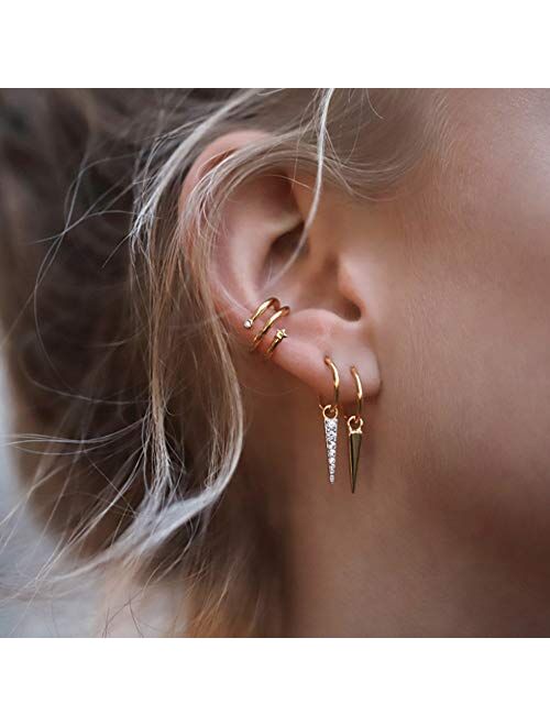 Sloong 10pcs Sparkling Ear Cuff Gold Dainty Helix Earrings Huggie Stud for women Earring Set | Clip On Cartilage