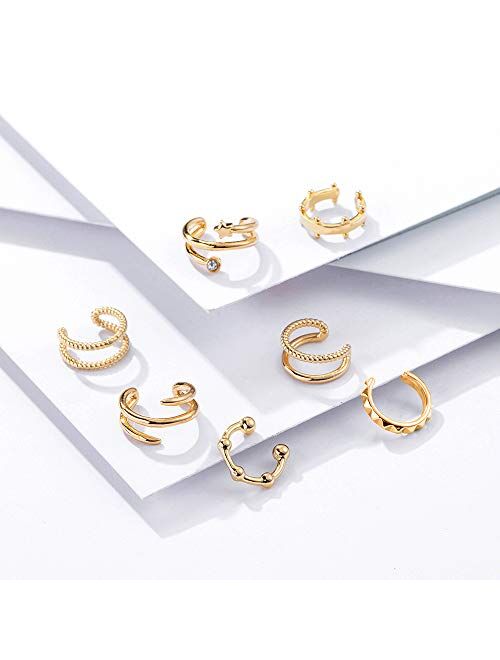 Sloong 10pcs Sparkling Ear Cuff Gold Dainty Helix Earrings Huggie Stud for women Earring Set | Clip On Cartilage