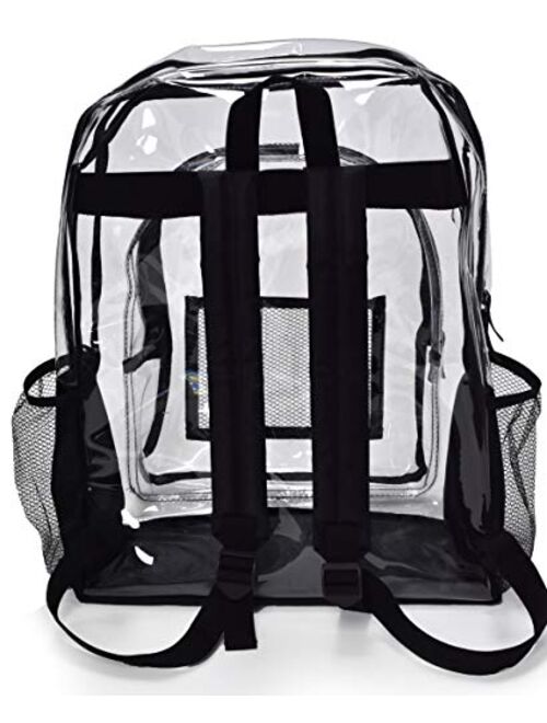 Heavy Duty Clear Backpack - Stadium Approved Transparent Design for Quick Access at Security Checkpoints. Adjustable Shoulder Straps, Dual Zippered Compartments and Mesh 