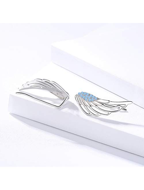 Ear Crawler, Mariafashion Cuff Earrings Sterling Silver Ear Climber Hypoallergenic Ear Wrap Angle Wings Diamond Zircon Stud Earrings