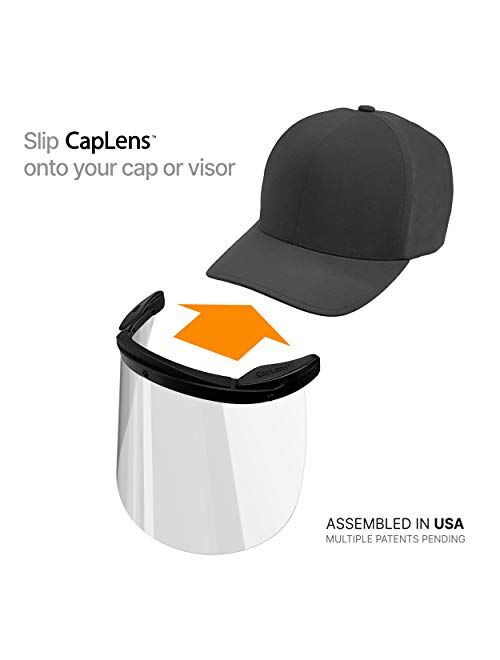 CapLens Full Face Shield Cap Accessory, Anti-Fog, Adjustable, Reusable, Slip onto Your Existing Cap Black