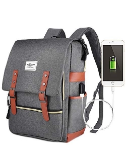 Vintage 15 Inch Laptop Backpack Canvas College School Backpack with USB Chargin