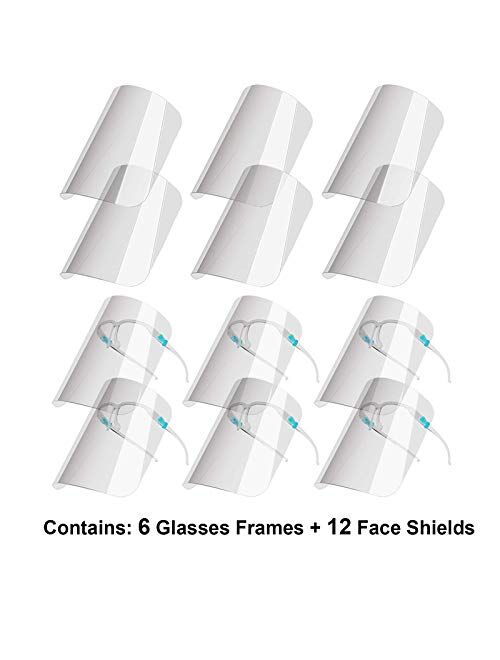 salipt Face Shields Set with 6 Reusable Glassesand and 12 Replaceable Anti Fog Shields for Man and Women to Protect Eyes and Face