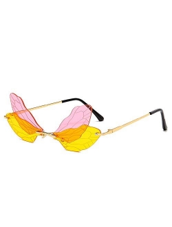 Dragonfly Wing Sunglasses Rimless Irregular Shades Glasses Fashion Personality Party Eyewear for Women