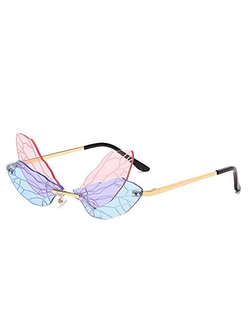 Dragonfly Wing Sunglasses Rimless Irregular Shades Glasses Fashion Personality Party Eyewear for Women