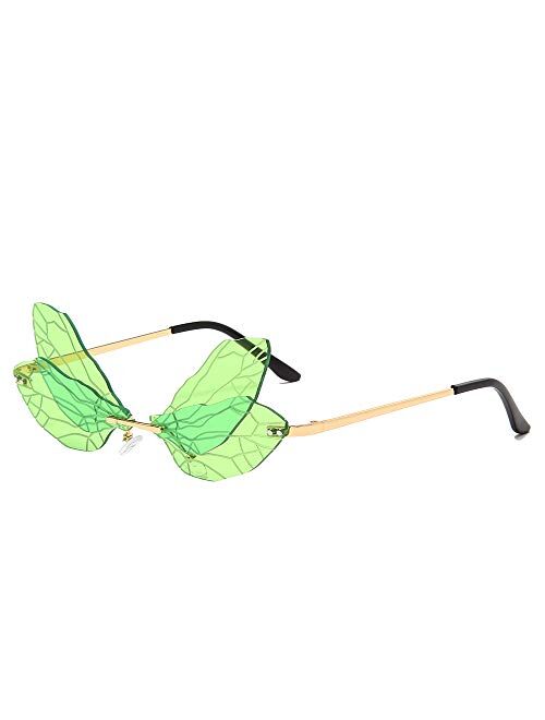 Dragonfly Wing Sunglasses Rimless Irregular Shades Glasses Fashion Personality Party Eyewear for Women