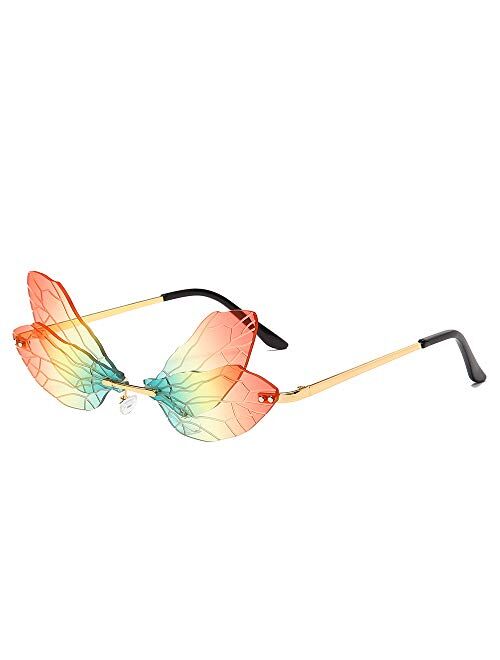 Dragonfly Wing Sunglasses Rimless Irregular Shades Glasses Fashion Personality Party Eyewear for Women