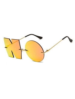 Letter NO Party Rimless Irregular Design Sunglasses For Men/Women UV400 Streetwear Eyewears