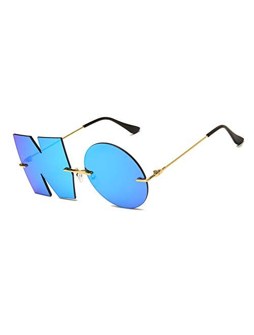 Letter NO Party Rimless Irregular Design Sunglasses For Men/Women UV400 Streetwear Eyewears